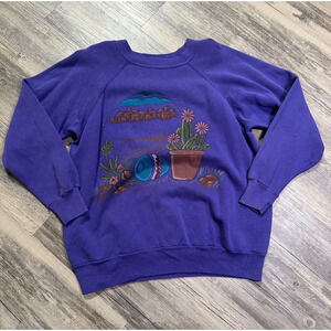 VTG 90s Sweatshirt Purple Cactus Southwest Desert Arizona Size Large Southwest